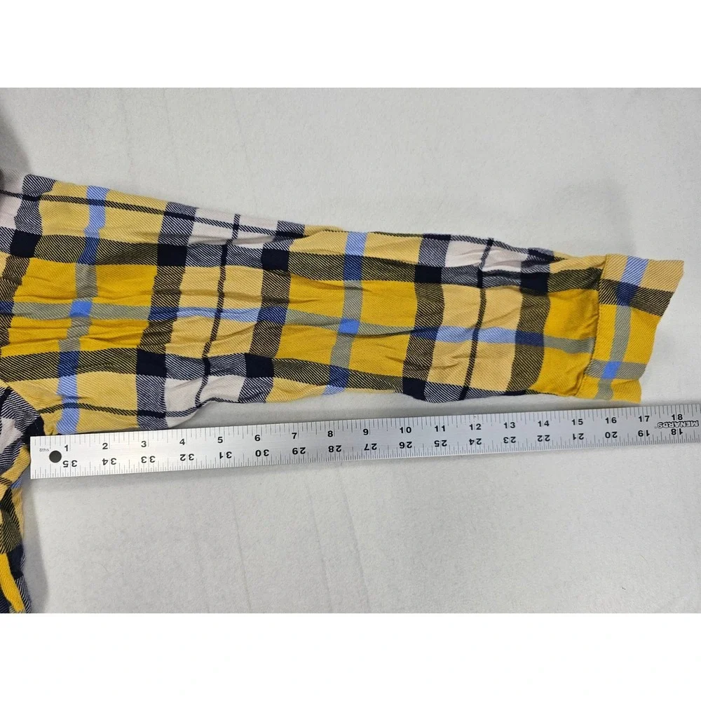 Aerie Plaid Pajama Set Button Up Shirt & Shorts Yellow Blue M Top S Shorts - Picture 8 of 12